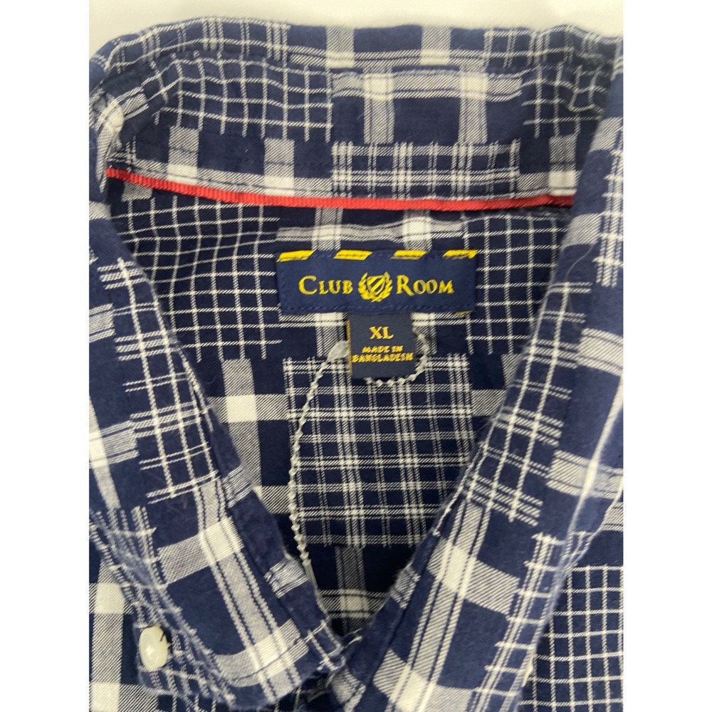 Club Room Mens Size XL Blue/ White Plaid Patchwork Long Sleeve Button Down Shirt - Picture 8 of 12